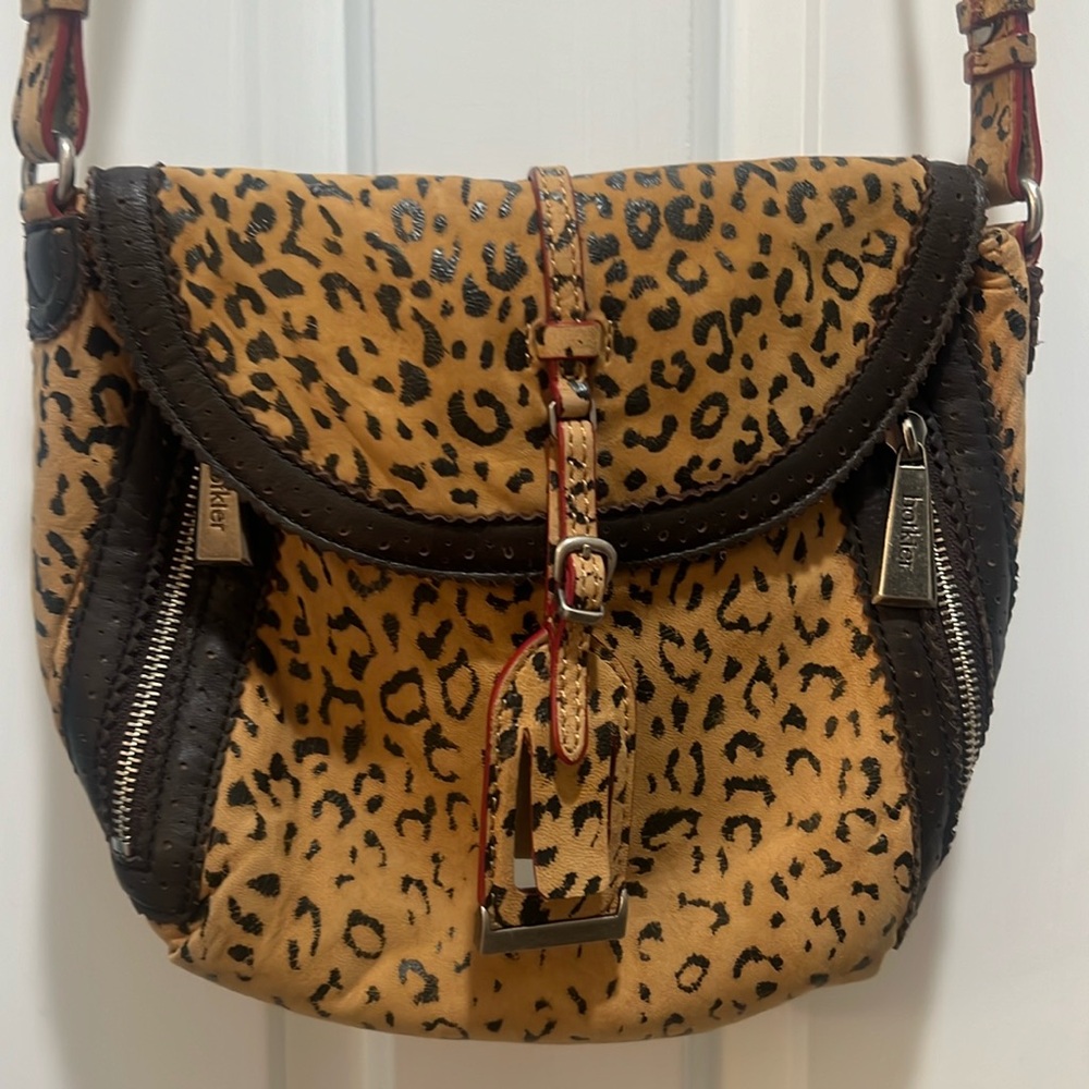 Botkier leather and suede leopard crossbody